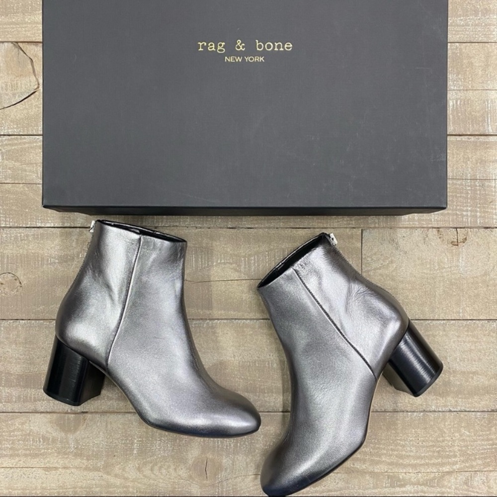 rag & bone Metallic Silver Leather Ankle Boots
